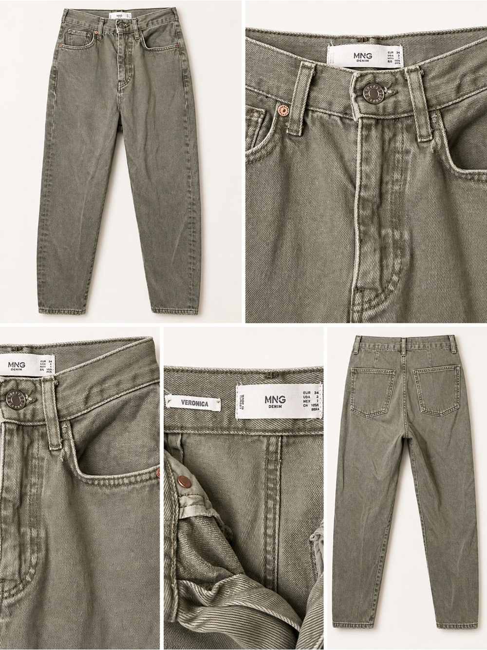 Mango MNG Olive Green Denim Veronica Jeans Size 2